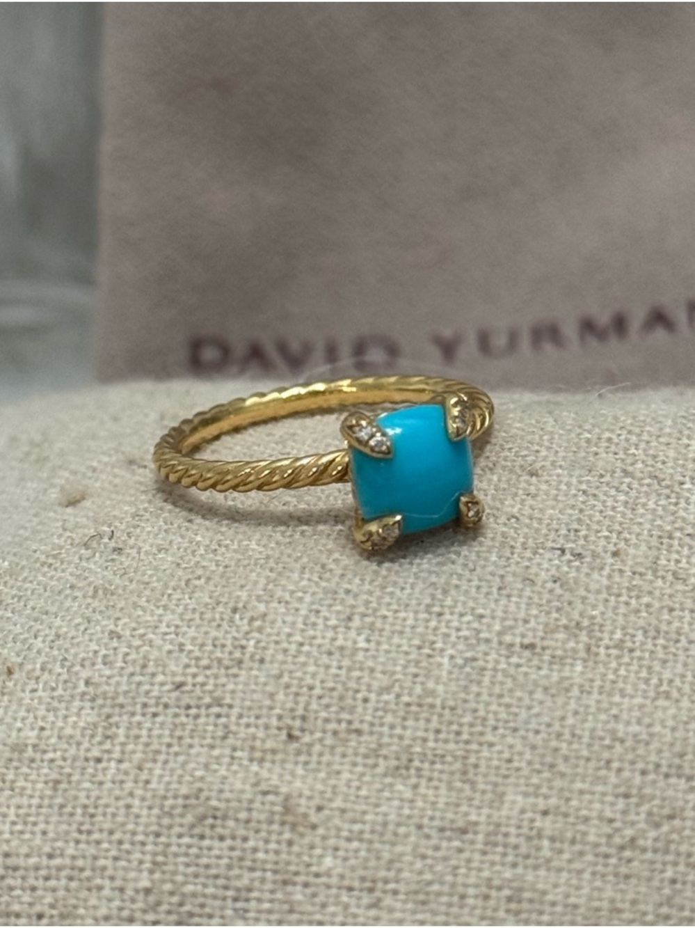 David Yurman 18K Gold Turquoise Diamond Chatelaine Ring - Picture 5 of 9